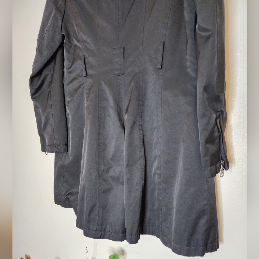DKNY Black Trench Coat Classic Tailored Design Double Breasted Military Zippers - Picture 8 of 16